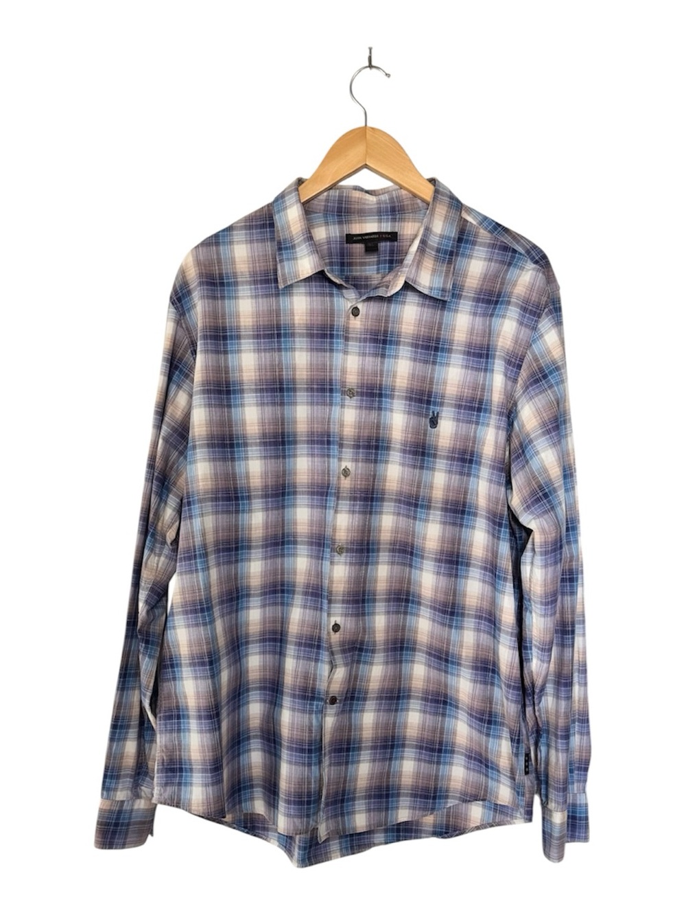 John Varvatos Blue Plaid Button Down Shirt Star USA XL